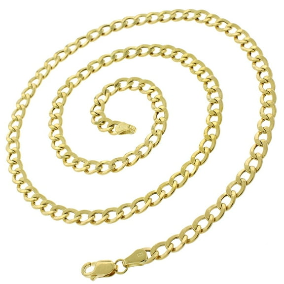 14K Yellow Gold 4.5mm Hollow Cuban Chain, FREE Microfiber Cloth, Curb Link Mens Womens Necklace, Giorgio Bergamo