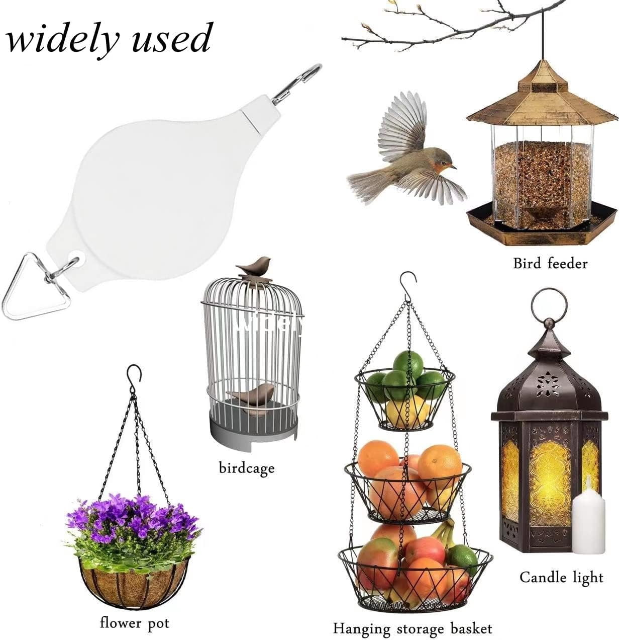 Adjustable Plant Pulley Retractable Hanging Planters Flower Basket Hook Hanger for Gardening Pot and Outdoor Birds Feeders in Different Height Lower and Raise Pack of 3 Pieces(White)