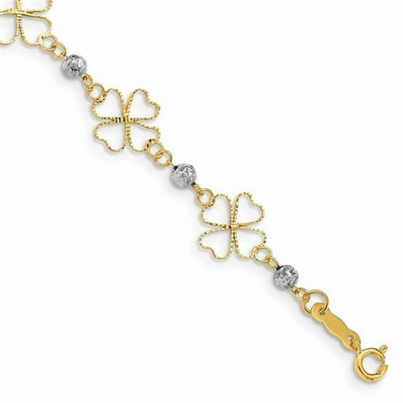 Primal Gold 14 Karat Two-tone Diamond-cut Open Clovers and Beads Bracelet