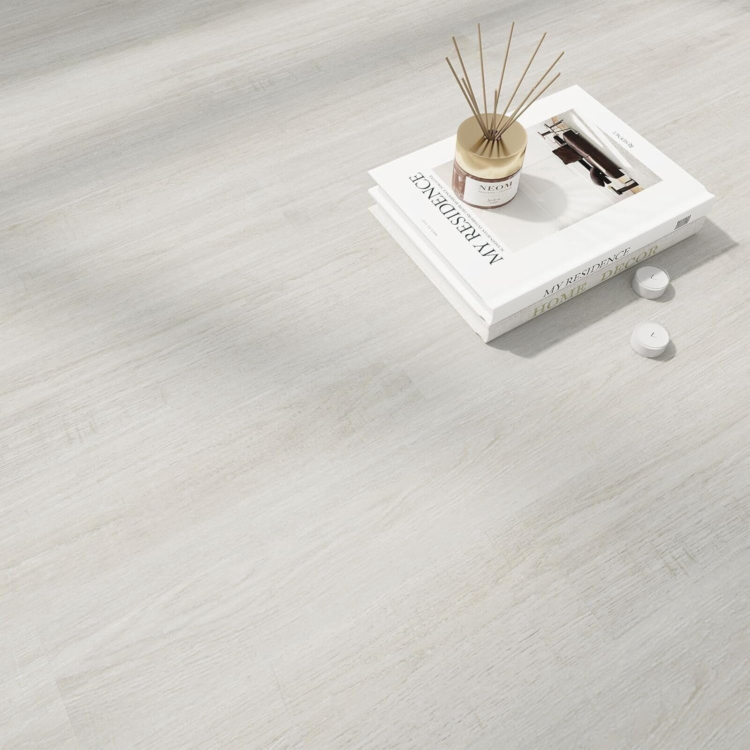 Peel and Stick Floor Tile, 54 Sq.Ft Self Adhesive Vinyl Flooring Plank, 36 Pieces Waterproof Heavy Duty Wood Grain Tiles, 36"x6" DIY Planks for Bedroom Kitchen Apartment Bathroom White