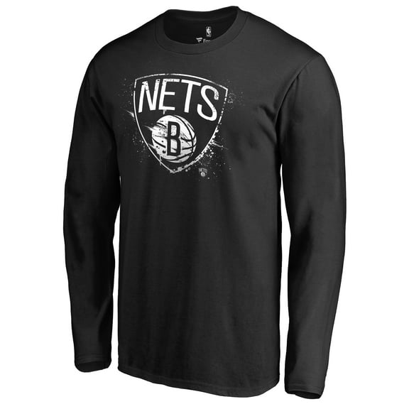 Men's Black Brooklyn Nets Splatter Logo Long Sleeve T-Shirt