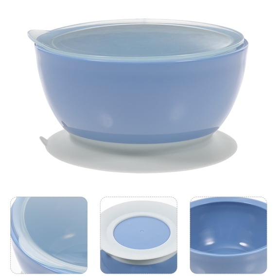 WHAMVOX Blue Suction Bowl with Lid for Eating Training Encourages Independent 7.9 Inches