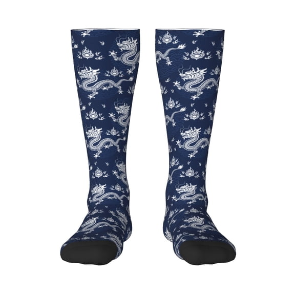 Vsdgher Dragon Print Thigh High Socks Extra Long Stretchy Sock Women Over Knee High Opaque Stocking Daily Wear