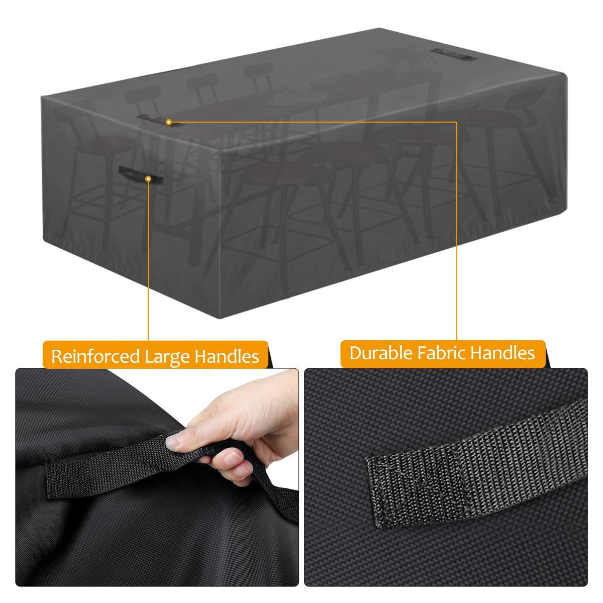 Patio Furniture Cover 128x63x29 inches Patio Cover 420D Waterproof Outdoor Chairs Table Cover for 8-12 Seater Outdoor Furniture UV Protection Cover Black