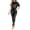 Black, variant on Women's Faux Leather Jumpsuit, Short Sleeve Draped Neck Romper, Tie Waist Skinny Pants Bodysuit, Elegant Night Out Clubwear One Piece Outfit Wine L