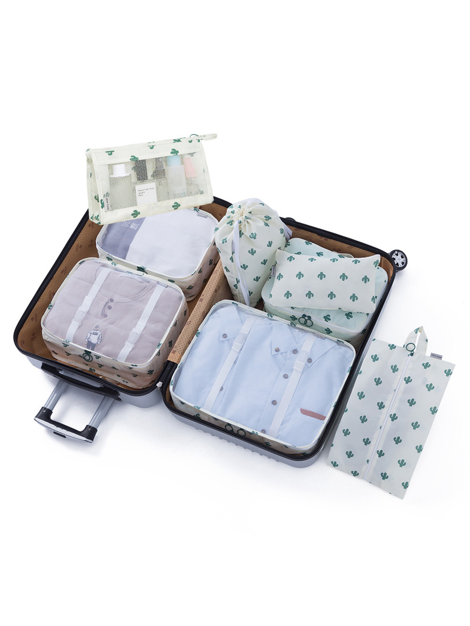 Koovon Packing Cubes for Travel, 8pcs Travel Cubes Set Foldable Suitcase Organizer Lightweight Luggage Storage Bag, Gray, Size: Large