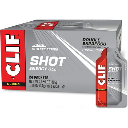 CLIF SHOT - Energy Gels - Double Expresso Flavor 100mg Caffeine- Non-GMO - Quick Carbs Caffeine for Energy - High Performance & Endurance - Fast Fuel Cycling and Running (1.2 Ounce Packet 24 Count)