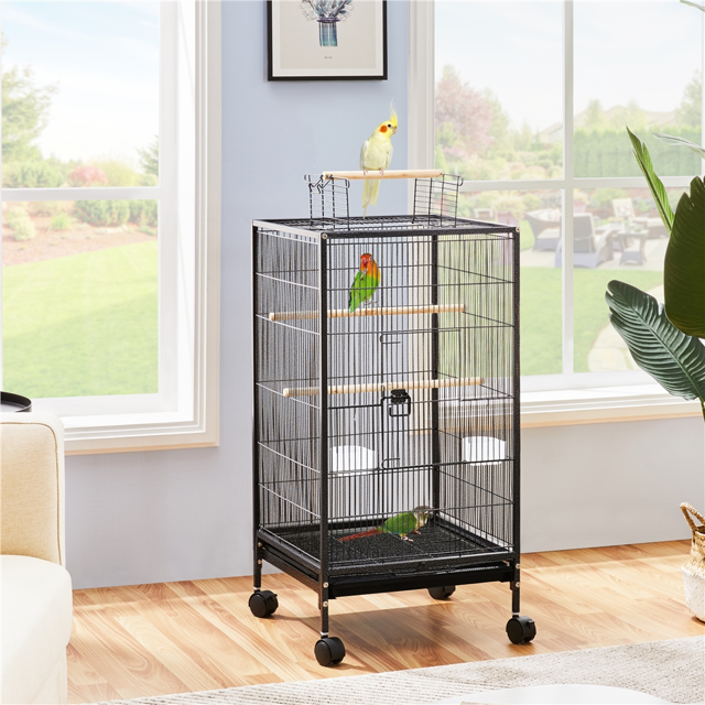 Yaheetech 40" Wrought Iron Bird Cage with Rolling Stand, Black