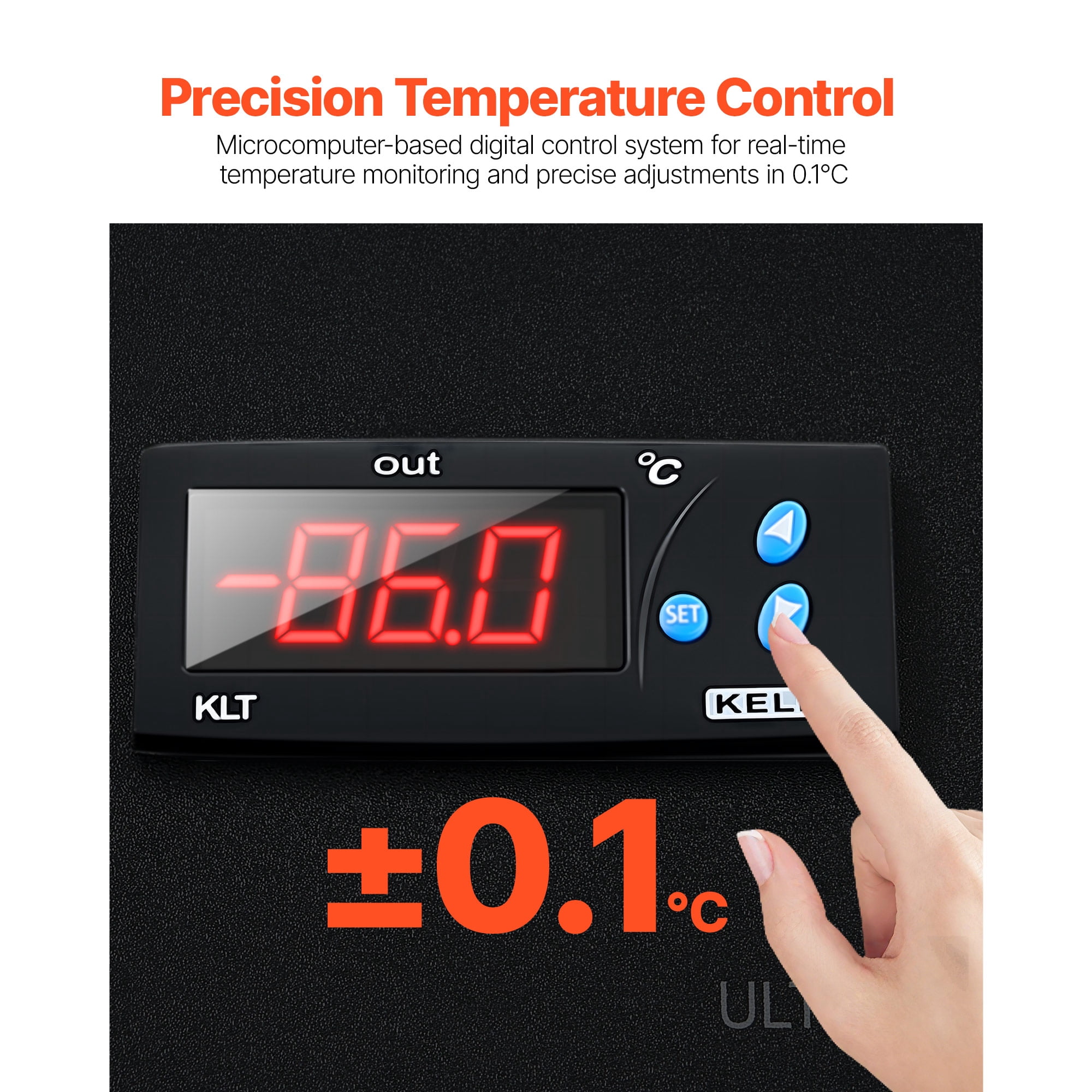 KFFKFF Portable Ultra Low Temperature Freezer, 25 L Capacity, Adjustable Temp Range from −40 ℉ to −123 ℉, Digital Display, 304 Stainless Steel Interior, Ideal for Laboratory Sample Preservation