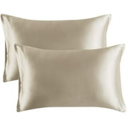 Khaki Satin Pillowcase (2 Pack) for Hair Skin Silk Pillow Case, Queen Size (20x30 inches) Slip Cooling Set of 2 with Envelope Enclosure