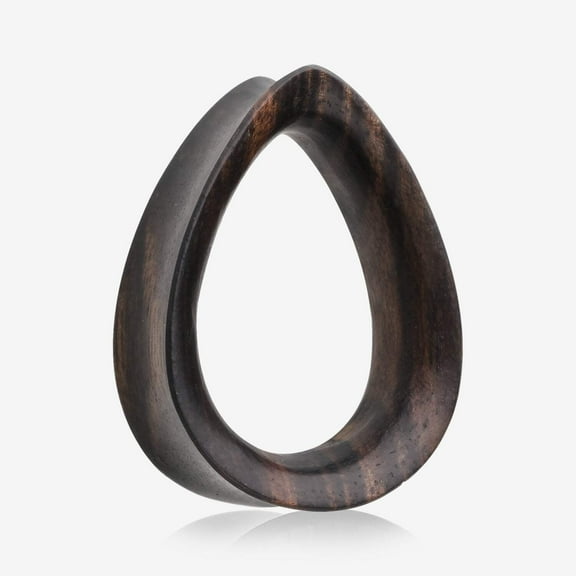 A Pair of Teardrop Tiger Ebony Wood Double Flared Tunnel Plug