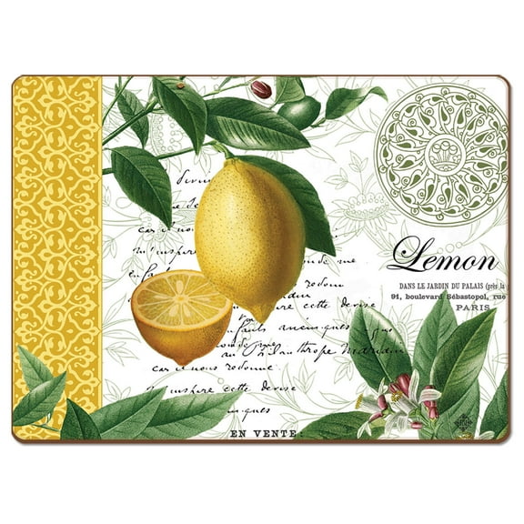 Cala Home "Citron" Premium Decorative Hardboard Cork Back Tabletop Placemats 4 Pack