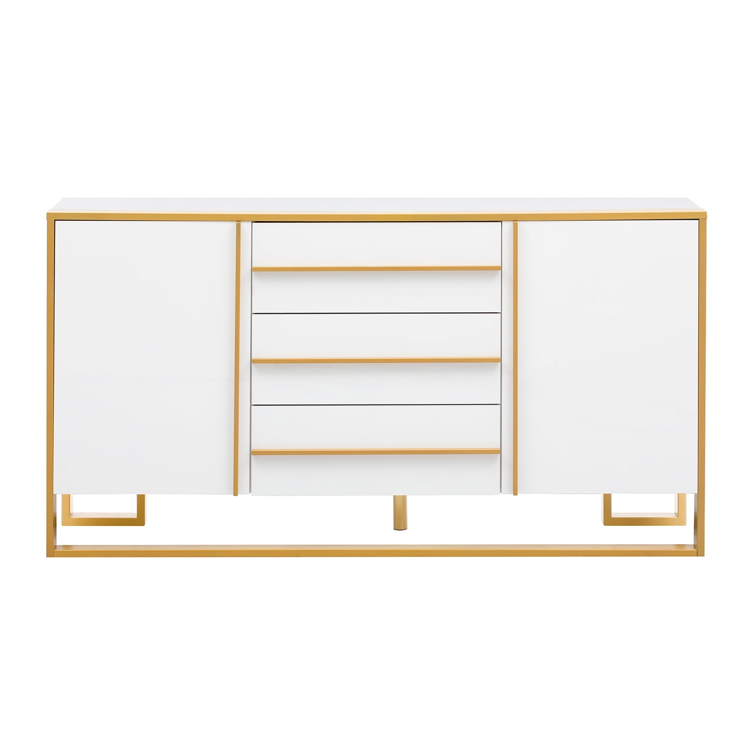 Kepooman 59"L Storage Sideboard Buffet Cabinet, Floor Storage Cabinet with Large Storage Space and Gold Metal Legs for Living Room, White Kepooman 59"L Storage Sideboard Buffet Cabinet, Floor Storage Cabinet with Large Storage Space and Gold Metal Legs for Living Room, White