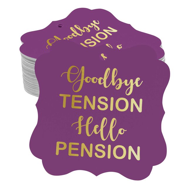 Inkdotpot Pack Of 50 Good Bye Tension Hello Pension Retirement Paper Tags DIY Craft Bracket Shape Real Gold Foil Hang Tags