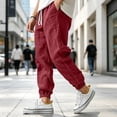 thumbnail image 6 of Dwellite Men Casual Linen Jogger Pants Relaxed Fit Trousers Elastic Waist Drawstring Sweatpants with Pockets Deep Red 3XL, 6 of 7