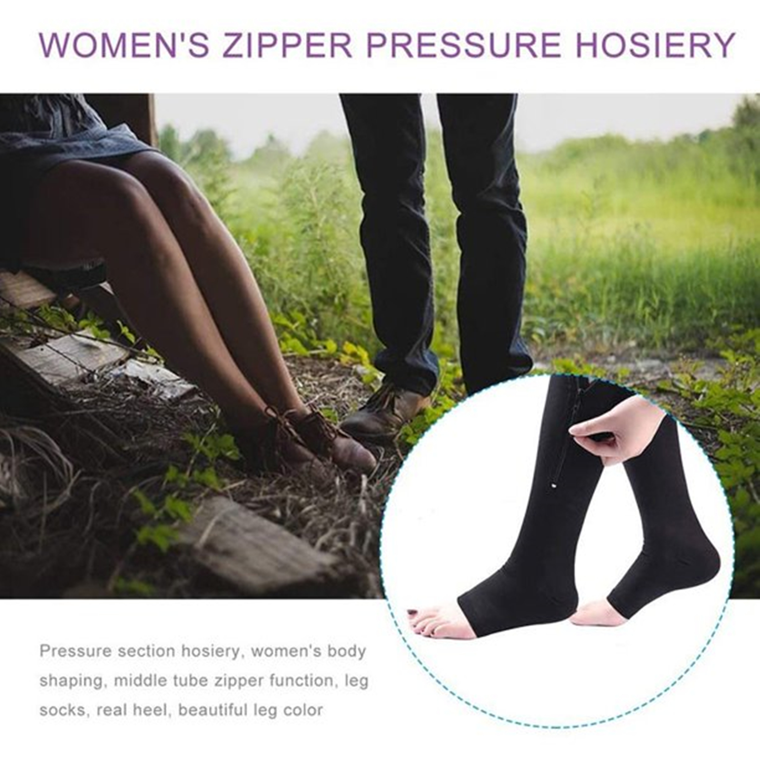iadr Unisex Zipper Pressure Compression Socks Support Stockings Leg,Nude 2X-Large Size (2 Pairs)