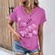thumbnail image 4 of Camiseta de Manga Corta Suelta con Cuello en V Impresa, Blusa Casual para el Hogar Y el Uso Diario, 4 of 4