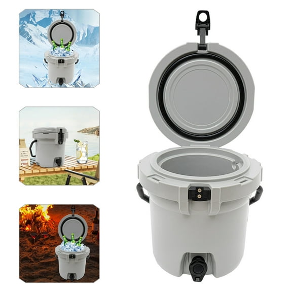 2.5gal Water Jug Cooler Portable Camping Beverage Dispenser Bucket w/Cup Holder