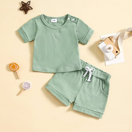 JCCXIN Toddler Boys Girls Short Sleeve Solid Color T Shirt Pullover O-Neck Tops Shorts Outfit Sets Breathable Clothes Sets