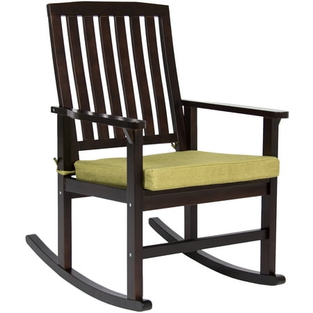 Best Choice Products Indoor Outdoor Wooden Patio Rocking Chair Porch Glider with Seat Cushion,