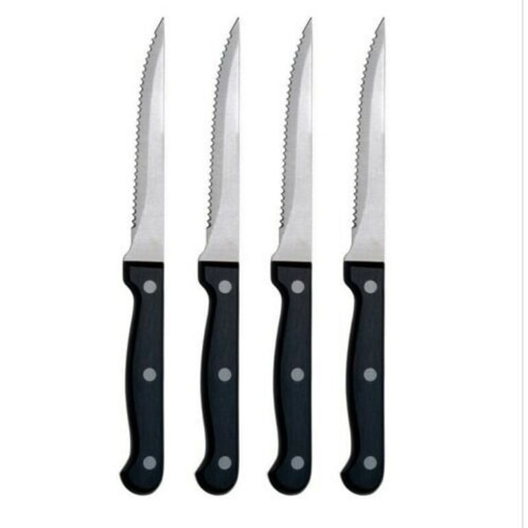 enowo Steak Knives Set of 4, Serrated Steak Knives with Full Tang Handle, Dishwasher Safe Stainless Steel Steak Knife Set, Carving Knife and Fork Set