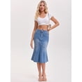 thumbnail image 7 of DARING DIVA Women's Bodycon Fishtail Ruffled Knee Length Jean Skirt Medium Sky Blue, 7 of 7