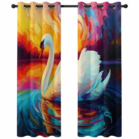 Swan Blackout Curtains 63 Inches Long Colorful Sunset Water Waves Abstract Animals Thermal Insulated Room Darkening Drapes with Grommets for Living Room 42 W x 63 L 2 Panels
