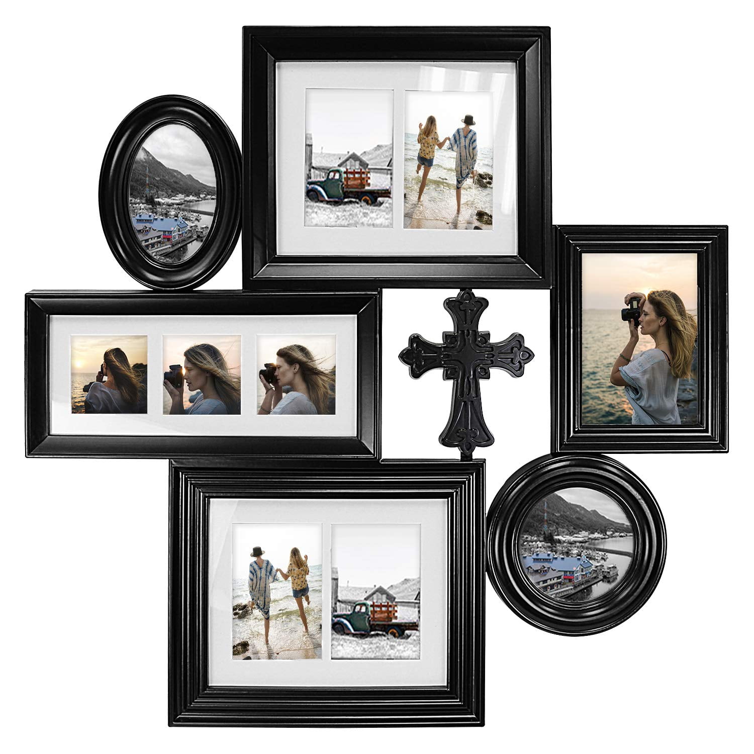 Wall Hanging Copper Mosaic Photo Frame with 4 @ 6 x 4"/4 x 6" Aperture Mount 