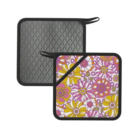 

2pcs Silicone Anti-Hot Hot Pads Oven Mitts Heat Resistant Pot Holders With Pockets Non Slip Oven Glove Potholder For Kitchen Cooking Bbq Baking 7.1in Retro Floral