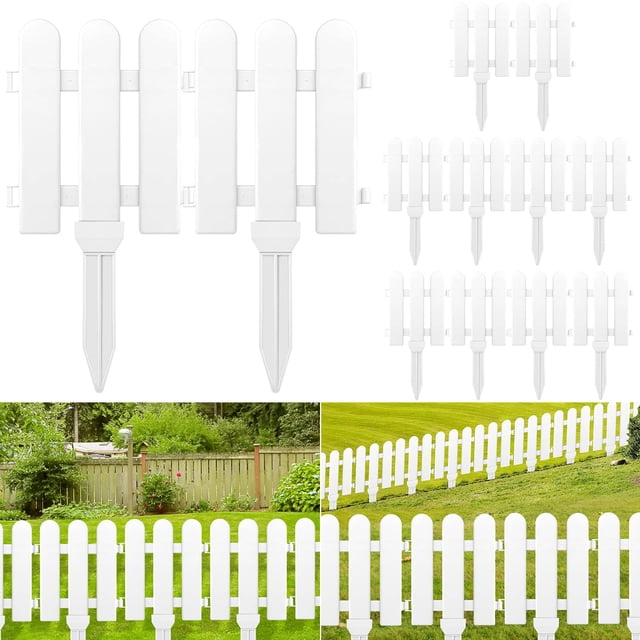 Valla de jardín de 12 piezas con inserto de valla de 12 piezas, valla de plástico blanco, bordes de valla de jardín, parterres de césped, bordes de plantas