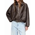 thumbnail image 2 of Women Faux Leather Jacket Lapel Collar Zip Up Long Sleeve Motor Biker Short Coat Jacket Brown XL, 2 of 9
