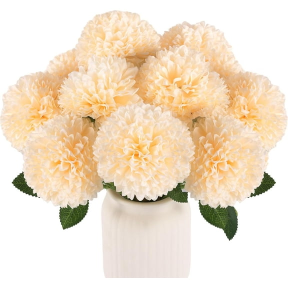 Artificial Chrysanthemums Flowers Ball Flowers, Fake Mums Flowers Silk Plants for Home Decor Indoor Floral Arrangement Table Centerpiece (, Champagne)