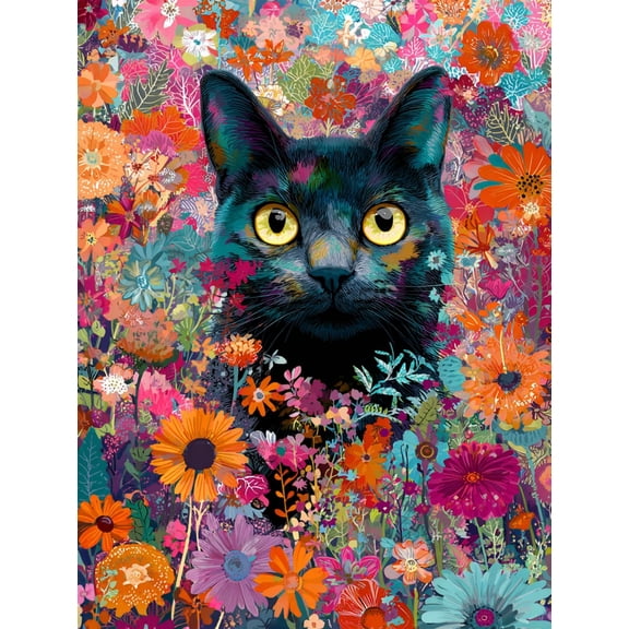 Cute Black Cat Abstract Art Canvas Print, Wall Decor for Living Room Bedroom Office Hallway Apartment
