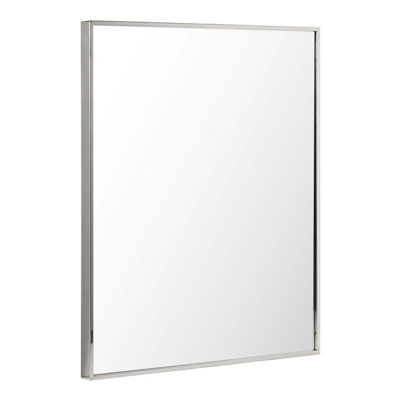 Head West Glossy Chrome Float Rectangular Decorative Framed Accent Wall Vanity Mirror - 24" x 30"