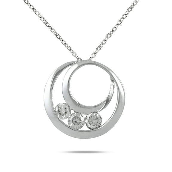 SZUL Women's 1/2 Carat TW Three Stone Circle Pendant in 14K White Gold (J-K-L Color, I2-I3 Clarity)
