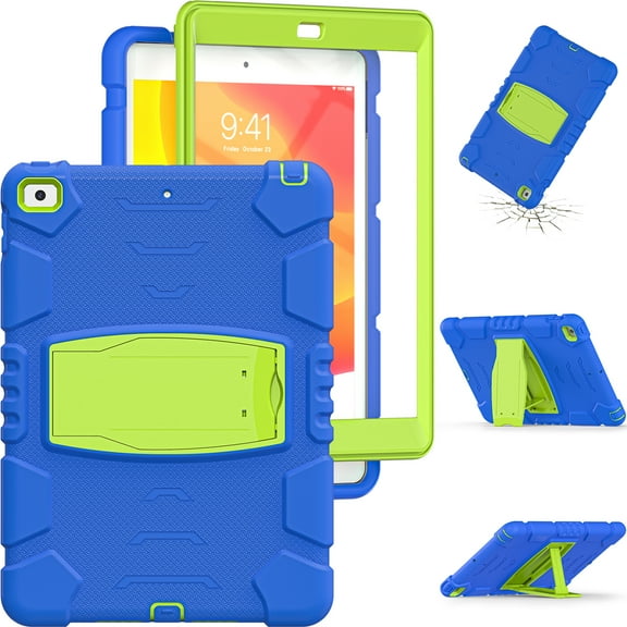 Shockproof Case for iPad Mini 4/Mini 5th Generation, Kids Friendly Heavy Duty Rugged Hybrid Protective Tablet Cover with Kickstand, Navy Green