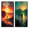 thumbnail image 2 of Designart "Glorious Sunset Viewed by Lakeside I" Landscape Lake Framed Wall Art Set Of 2 - Traditional Orange Gallery Wall Frame Set For Home Decor, 2 of 6