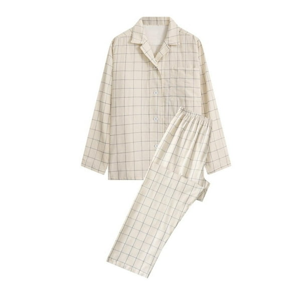 Pijamas de manga larga para hombre, ropa de casa informal, pantalones y cuello vuelto