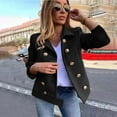 thumbnail image 2 of IROINNID Women's Open Front Jacket Turndown Lapel Solid Color Long Sleeve Loose Slimming Double Breasted Loose Cardigan Short Tops Coats, Black, 2 of 8