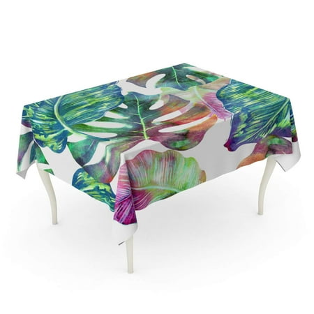 

SIDONKU Green Tropic Tropical Leaves Jungle Leaf Watercolor Floral Pattern Monstera Summ Tablecloth Table Desk Cover Home Party Decor 52x70 inch