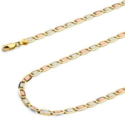 Wellingsale 14k Tri 3 Color Gold Polished Solid 4.5mm Valentino Star Diamond Cut Chain Necklace - 22"