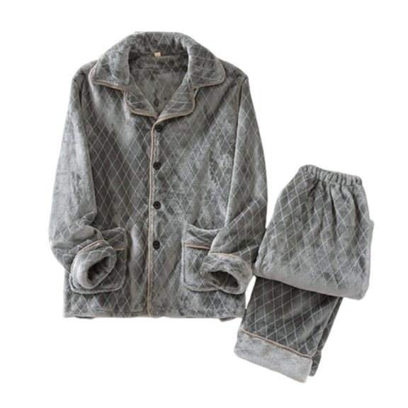 Kiplyki Flash Mens Sleepshirts Print Casual Turndown Collar Long Sleeve Pants Set Sleepwear