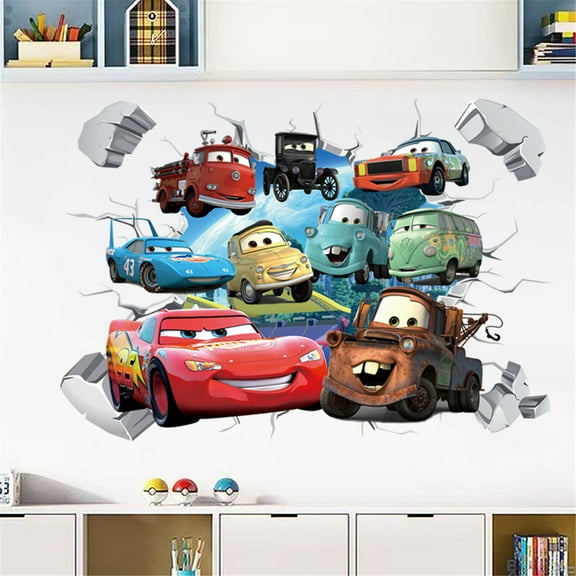 Cars Wall Stickers Race Car Wall Decal Self-Adhesive Cartoon Wall Paper For Boys Girls Room Bedroom Living Room Decoration