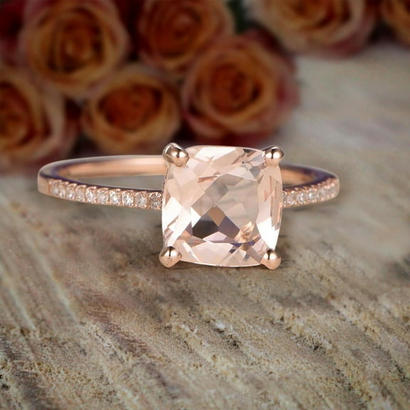 Huge Sale: 1.80 Carat Morganite (7mm Cushion Cut Morganite) and Diamond Moissanite Engagement Ring with 18k Gold Plating
