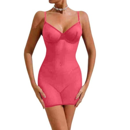 POIUYTR Plus Size Power Mesh Bodysuit - See Through Tummy Control Shapewear  Slimming Babydoll Sheer Mesh Nightgown