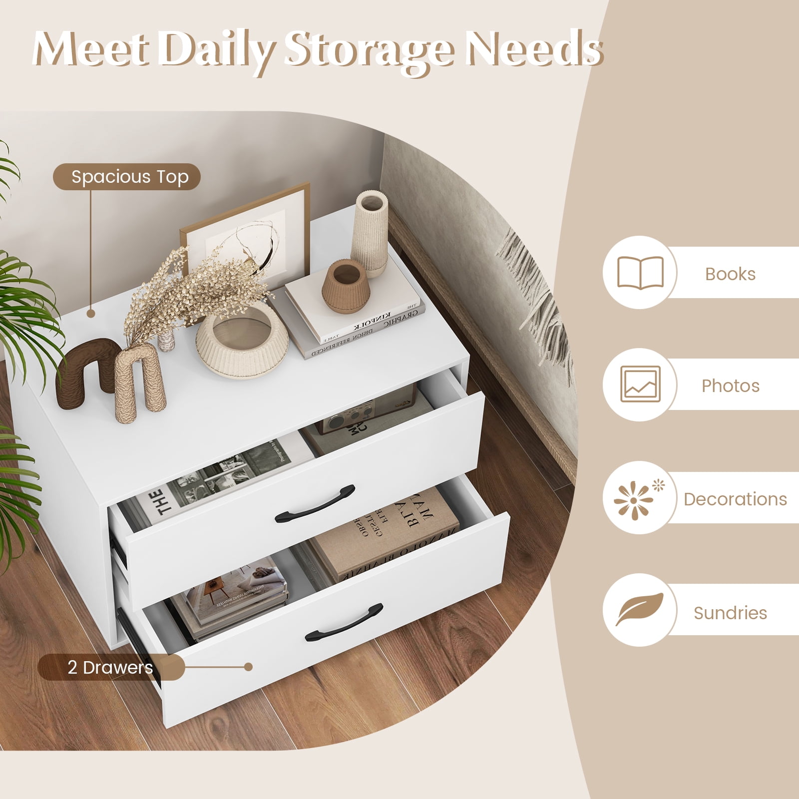 Costway 2-Drawer Dresser Stackable Horizontal Storage Organizer w/Handles White