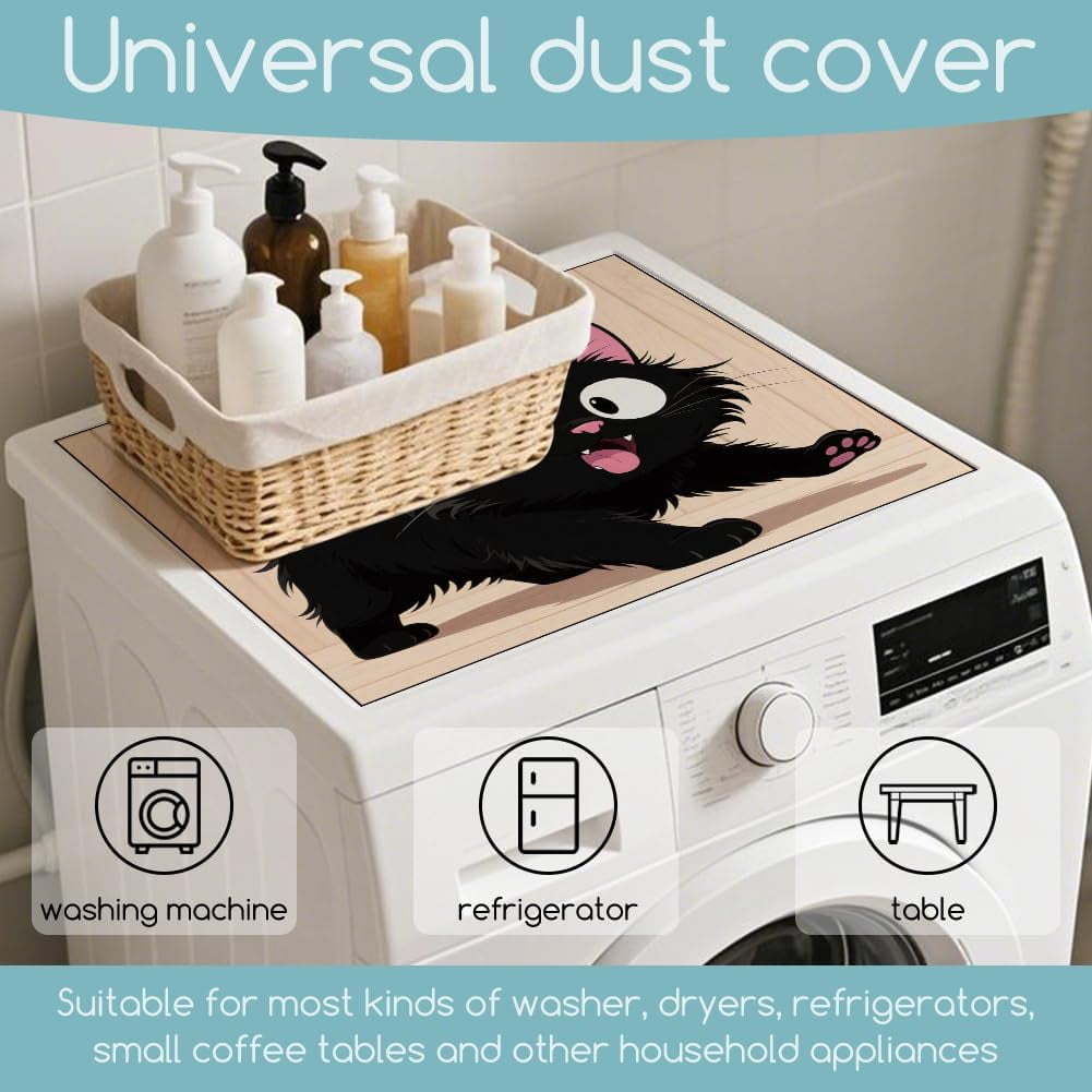 Funny Black Cat Laundry Washer Dryer Dust Cover Mat 23.6x23.6inch