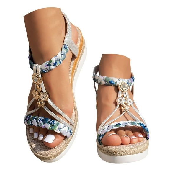 Drie Heels for Women Dressy Womens Flat Sandals Wide Width- Summer Casual Open Toe Comfort New Sandals Women Silver,6.5