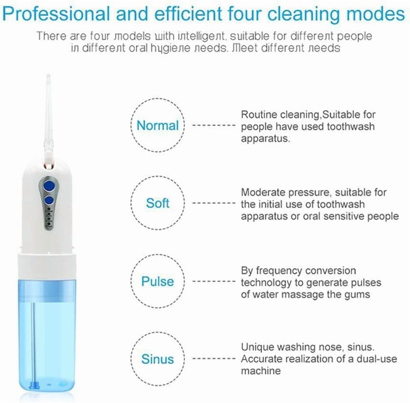 Water Dental Flosser for Teeth, Portable 200ML Water Teeth Cleaner Picks with 4 Cleaning Modes & 5 Jet Tips for Family Use, USB Rechargeable