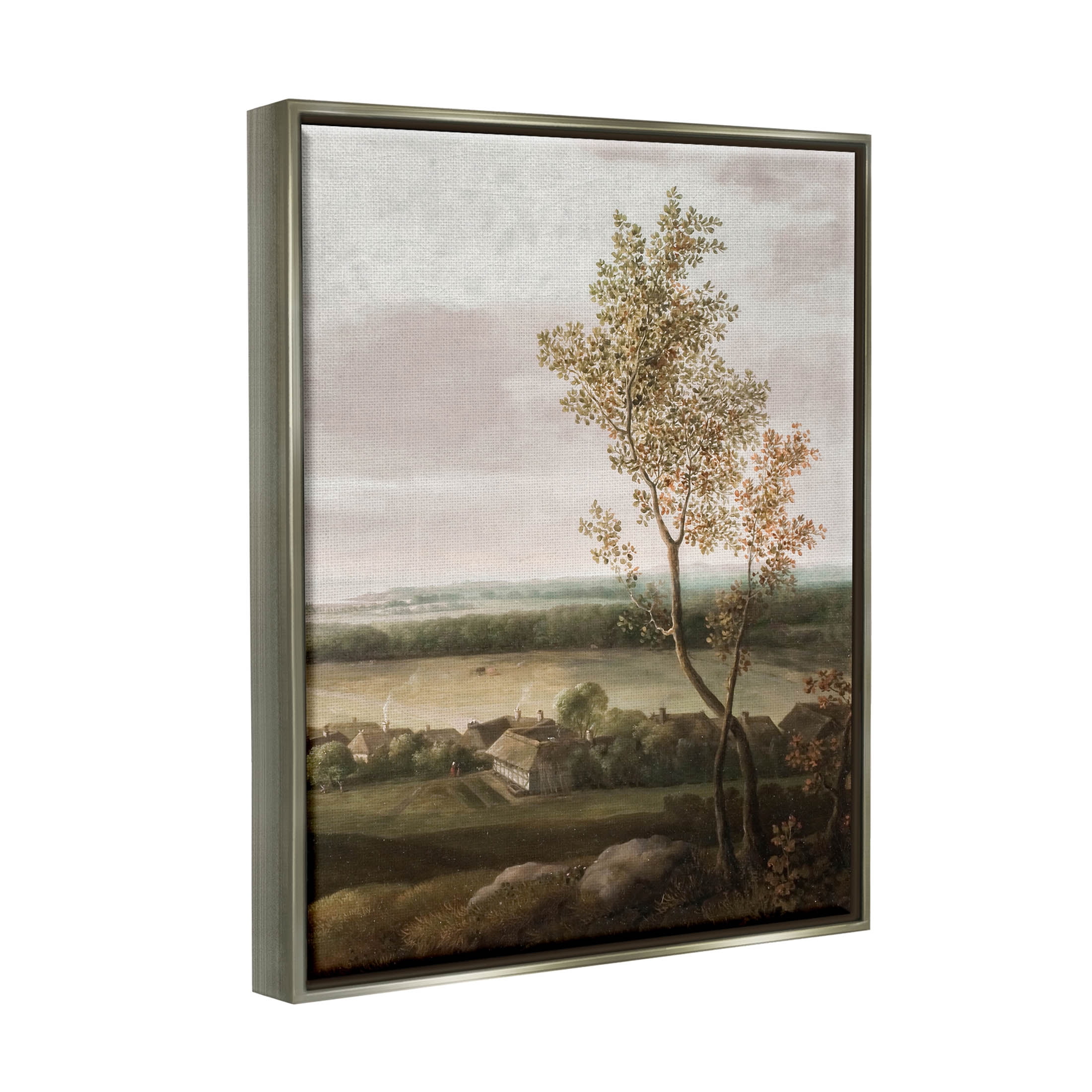 Classic Coastal House Nature Painting Landscape Painting Luster Gray Framed Art Print Wall Art